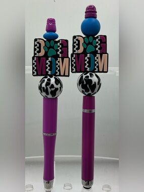 DOG MOM HANDMADE DECORATIVE BEADED BLINGY INK PEN AND STYLUS SET GREAT GIFT